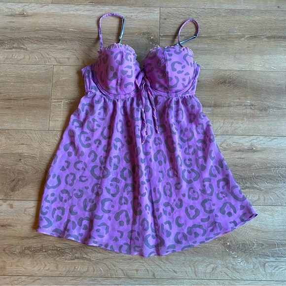 La SENZA Other - Vintage LaSenza baby doll lingerie negligee purple leopard print Y2K